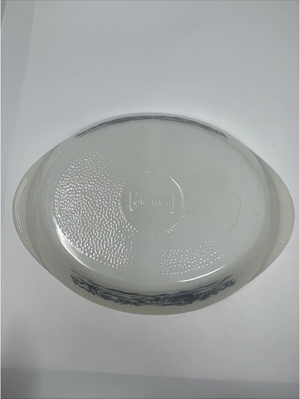 Vintage Glasbake Currier Ives Oval Glass J-2352 Divided Casserole Horse Sleigh